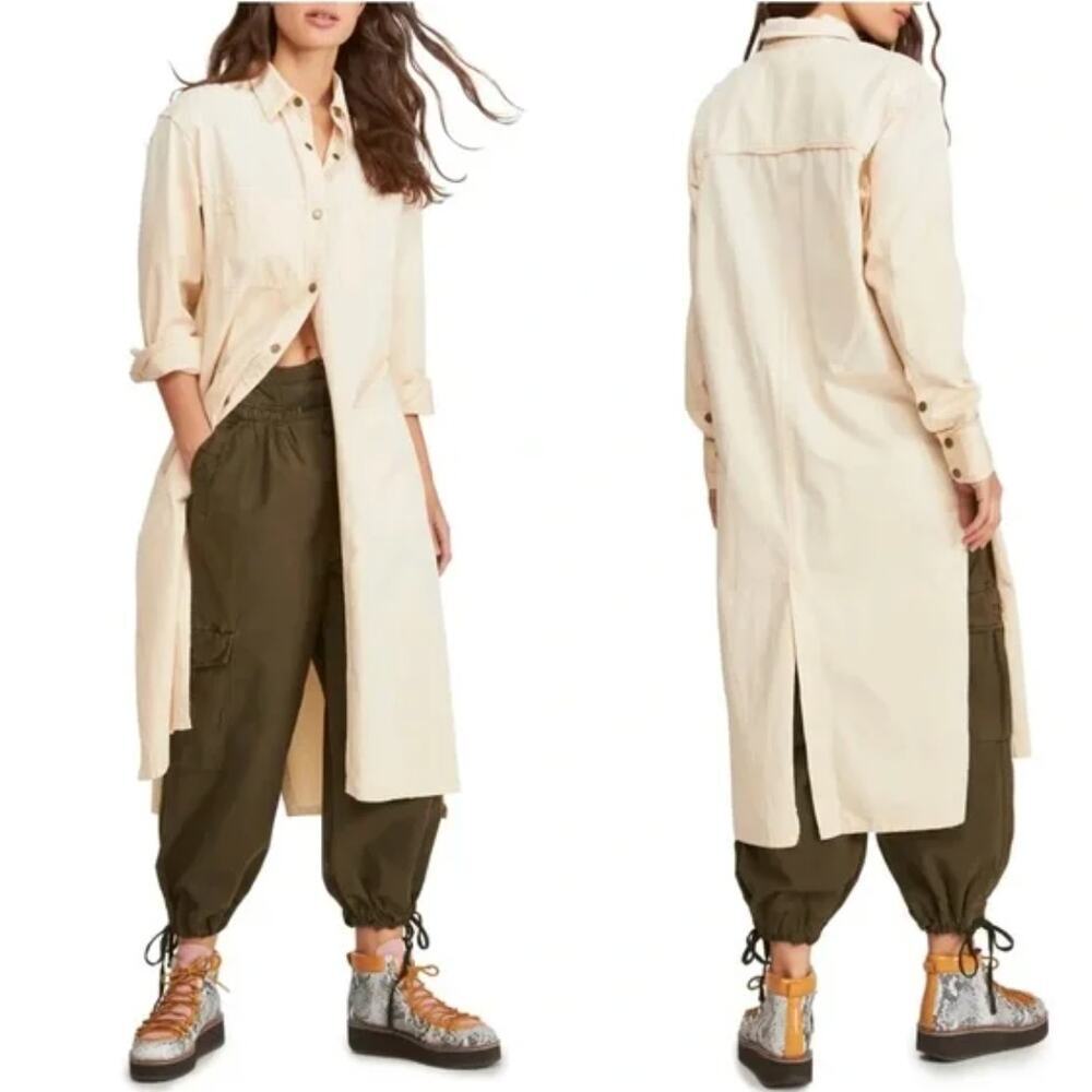 New! Free People Fearless Longline Shirt in ecru, size XS